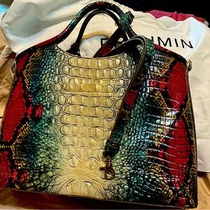 Brahmin Red and Green Crocodile-Embossed Tote